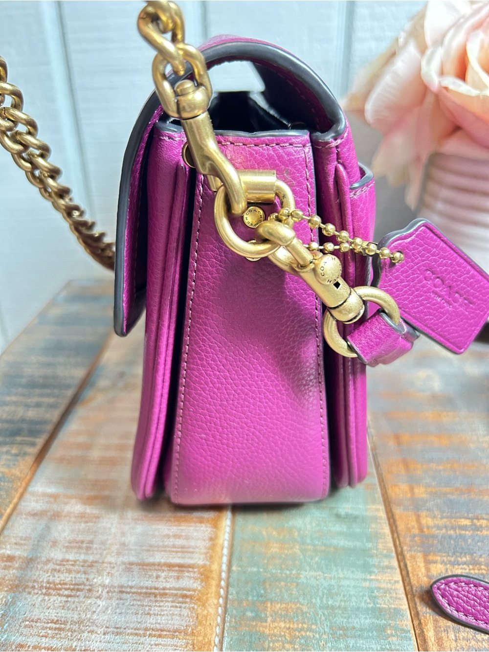 Coach “Cassie” Pebbled Leather Crossbody in Bright Magenta with Gold Hardware - Picture 9 of 15